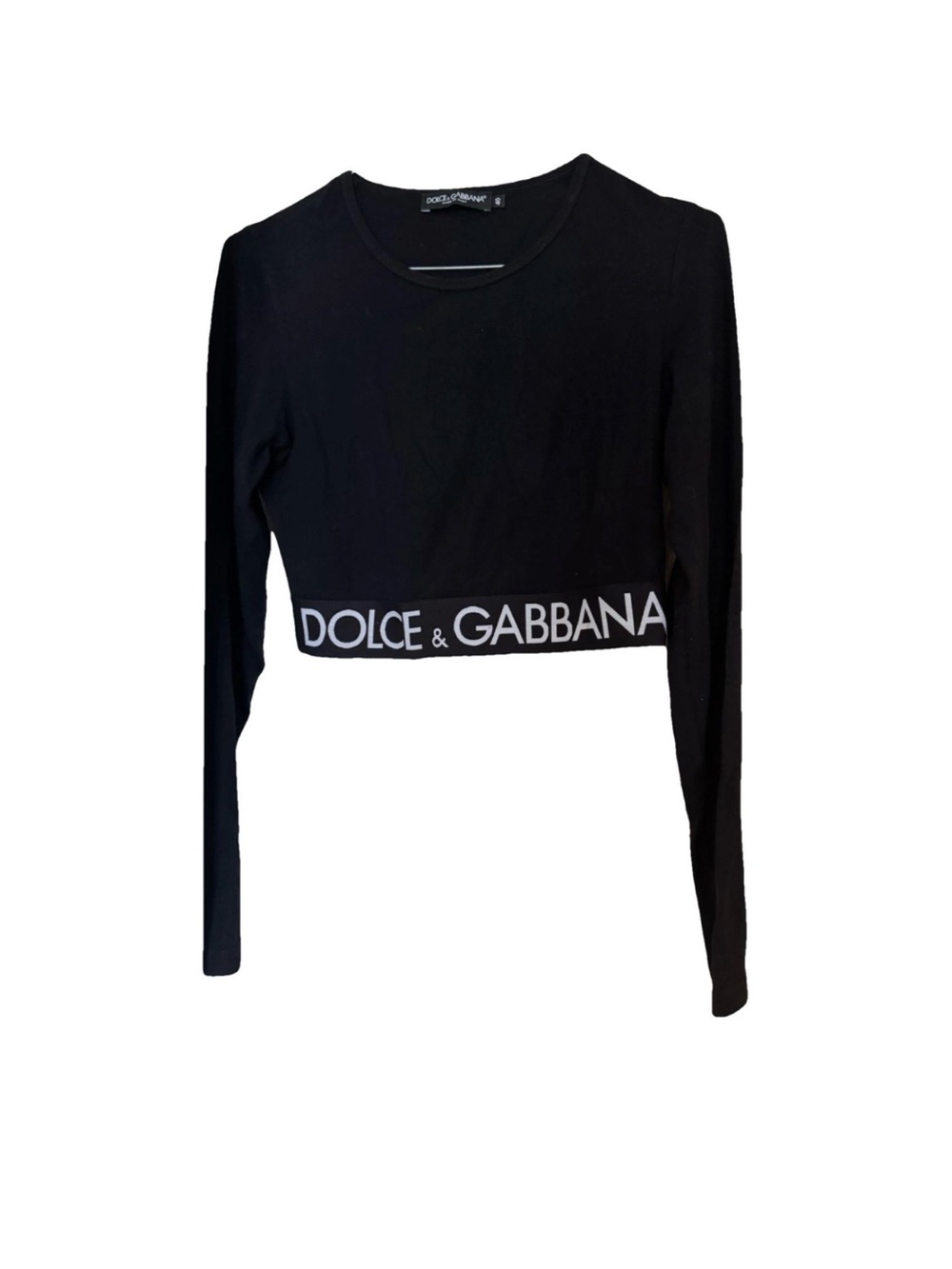 Dolce & Gabbana Black Cropped Long-Sleeve Top with Logo Band